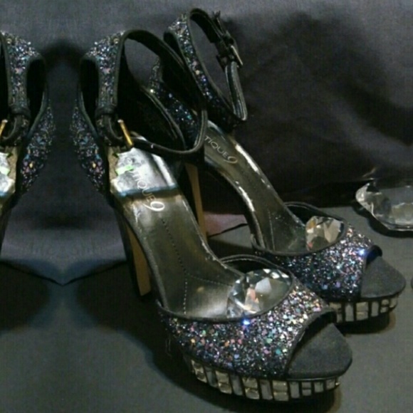 BOUTIQUE 9 sz 6.5 PURPLE BLUE COSMIC GLITTER HEELS RHINESTONE JEWEL GEMS - Picture 5 of 15